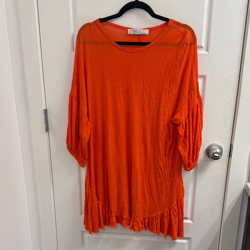 Free People Beach Bright Orange Oversized Tunic Top Size XS